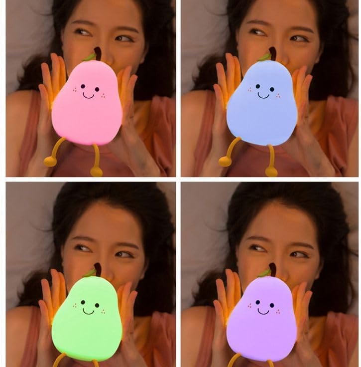 🍐✨ Squishy Silicone Pear Night Lamp 🌙💡