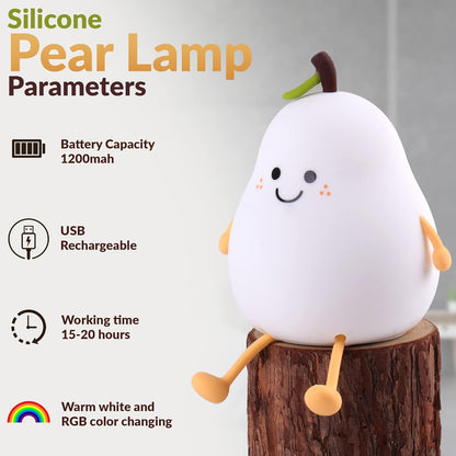 🍐✨ Squishy Silicone Pear Night Lamp 🌙💡